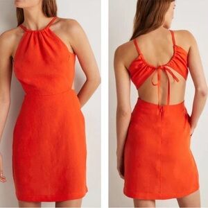 BODEN Back Detail Linen Mini Dress Red Halter Size 8